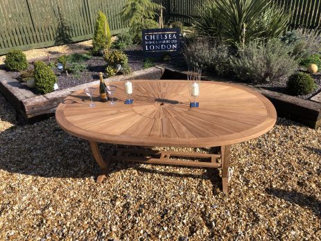 oval teak garden table premium edition - Teak Garden Furniture Outlet