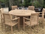 6-Seater Teak Round Table 150cm with 6 Teak Stacking Chairs