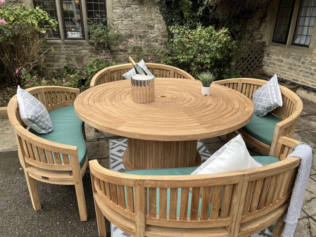 Teak Garden Furniture 12 Seater Round Table Set with 4 Benches - Teak ...