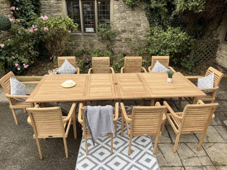 10Seater Teak Garden Furniture Rectangular Extending Table