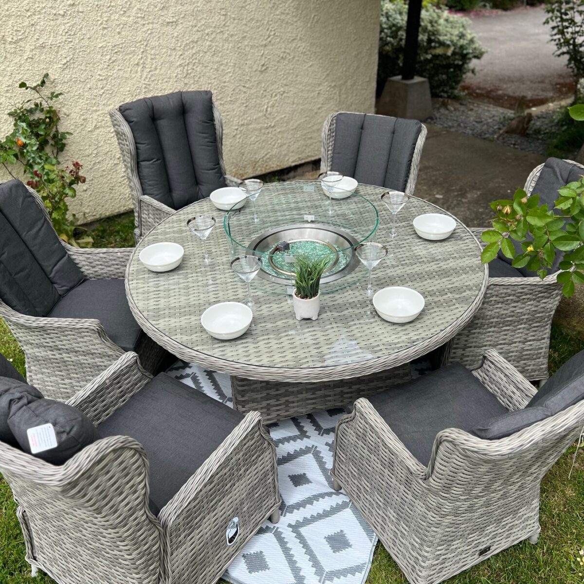 rattan garden set fire pits