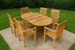 Double Extending Teak Table and 6 Stacking Chairs