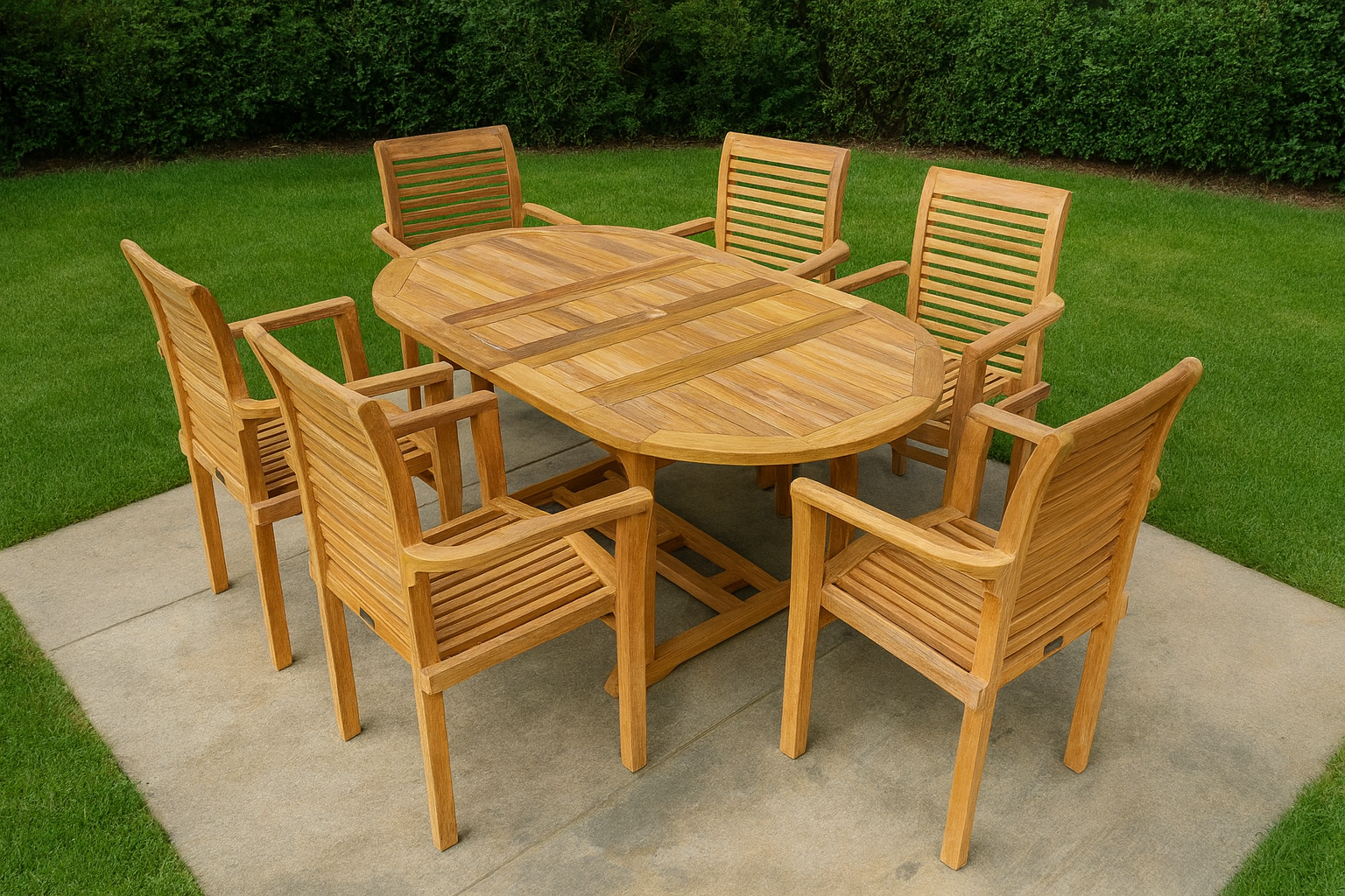 Double Extending Teak Table and 6 Stacking Chairs Double Extending Teak Table and 6 Stacking Chairs