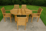 Double Extending Teak Table and 6 Stacking Chairs