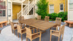 Teak Rectangle Extendable Table with 8 Stacking Chairs