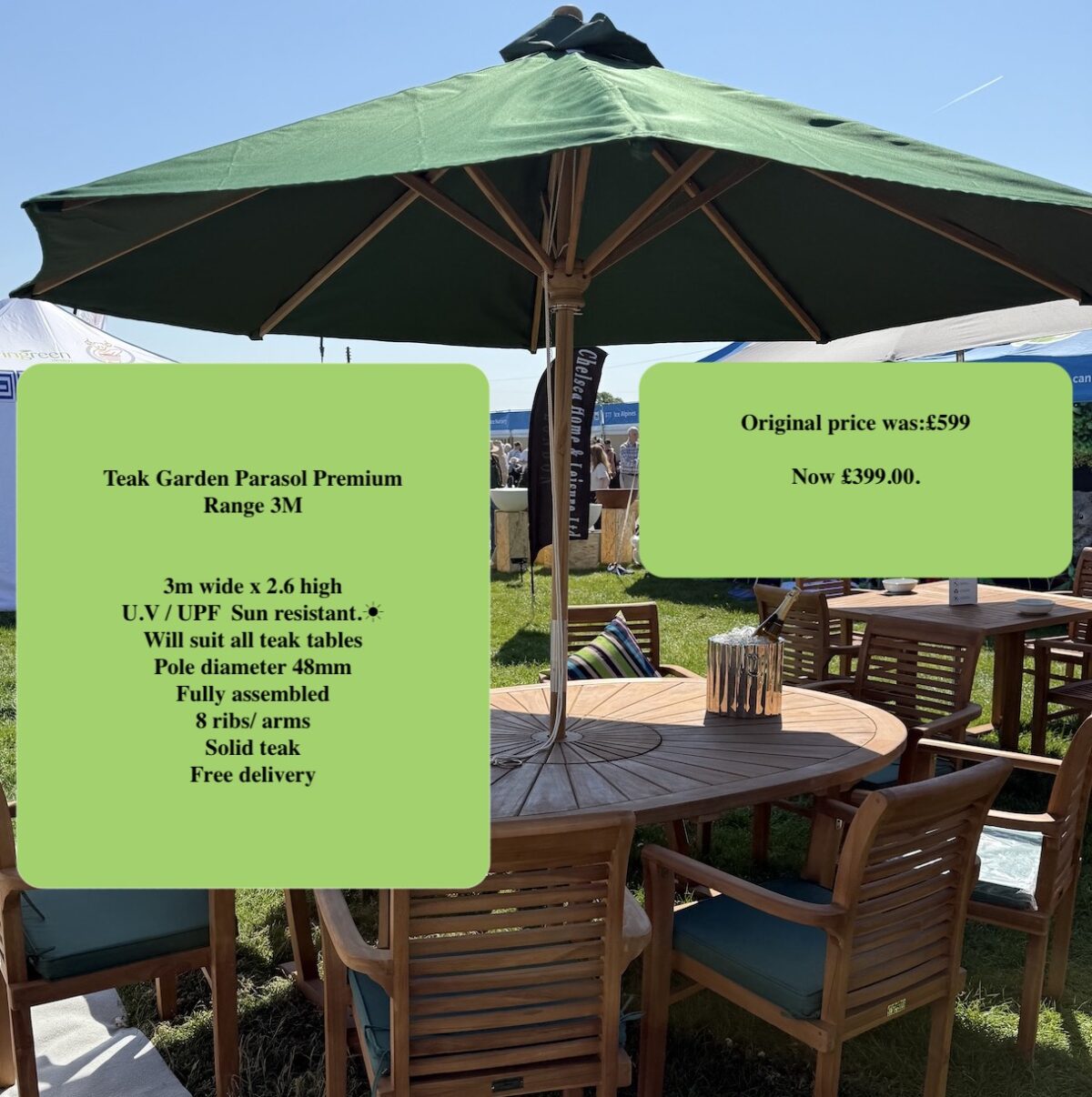 3m outdoor parasol teak green