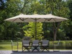 Beige Double-Sided Parasol 4.5m x 2.7m – Large Outdoor Garden Umbrella with 12 Steel Ribs & 48mm Steel Pole