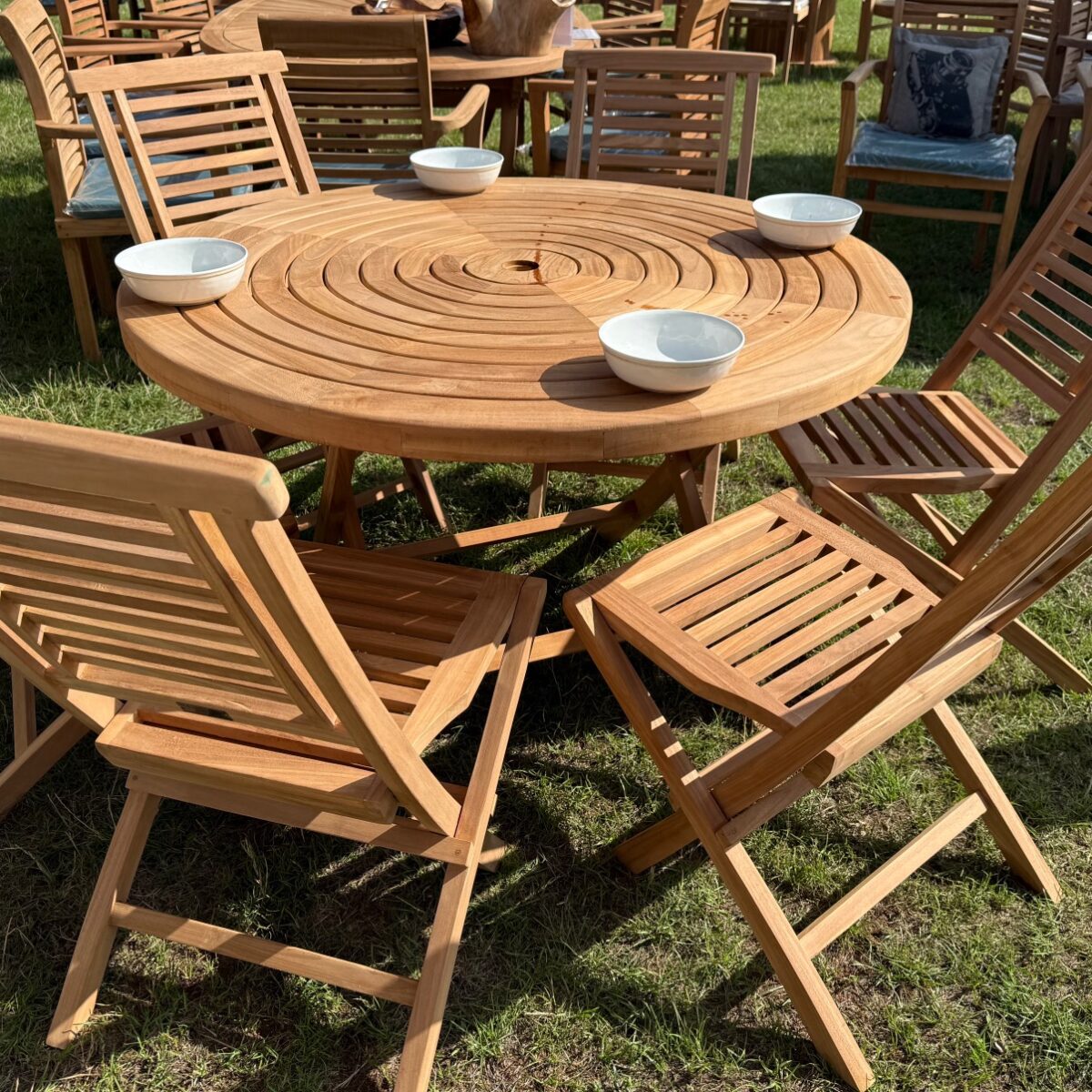 folding teak table with folding chairs